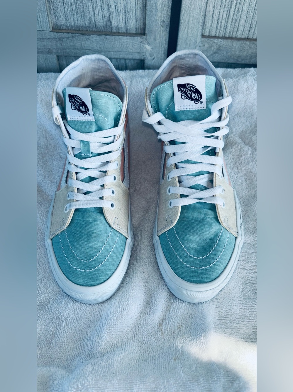 Vans Kids High-Top Sneakers in Teal and Cream